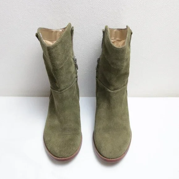Adrienne Vittadini Fonzie Olive Western Suede Heeled Booties Size 8.5 - Picture 2 of 15